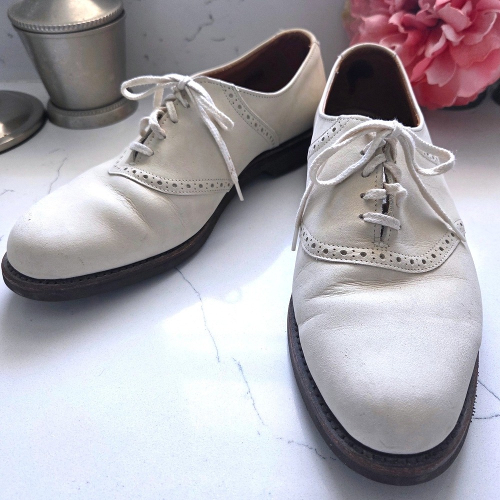 VTG Cole Haan Ivory Nubuck Leather Saddle Oxford Shoes Vibram Sole USA Sz 9.5 B